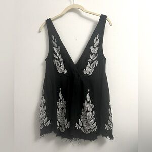 Intimately Free People Embroidered and Crochet Flowy Tank- Black White -…